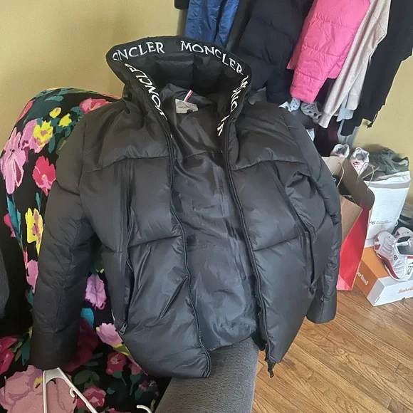 Moncler Black Down Jacket with Logo Collar - Picture 1 of 1